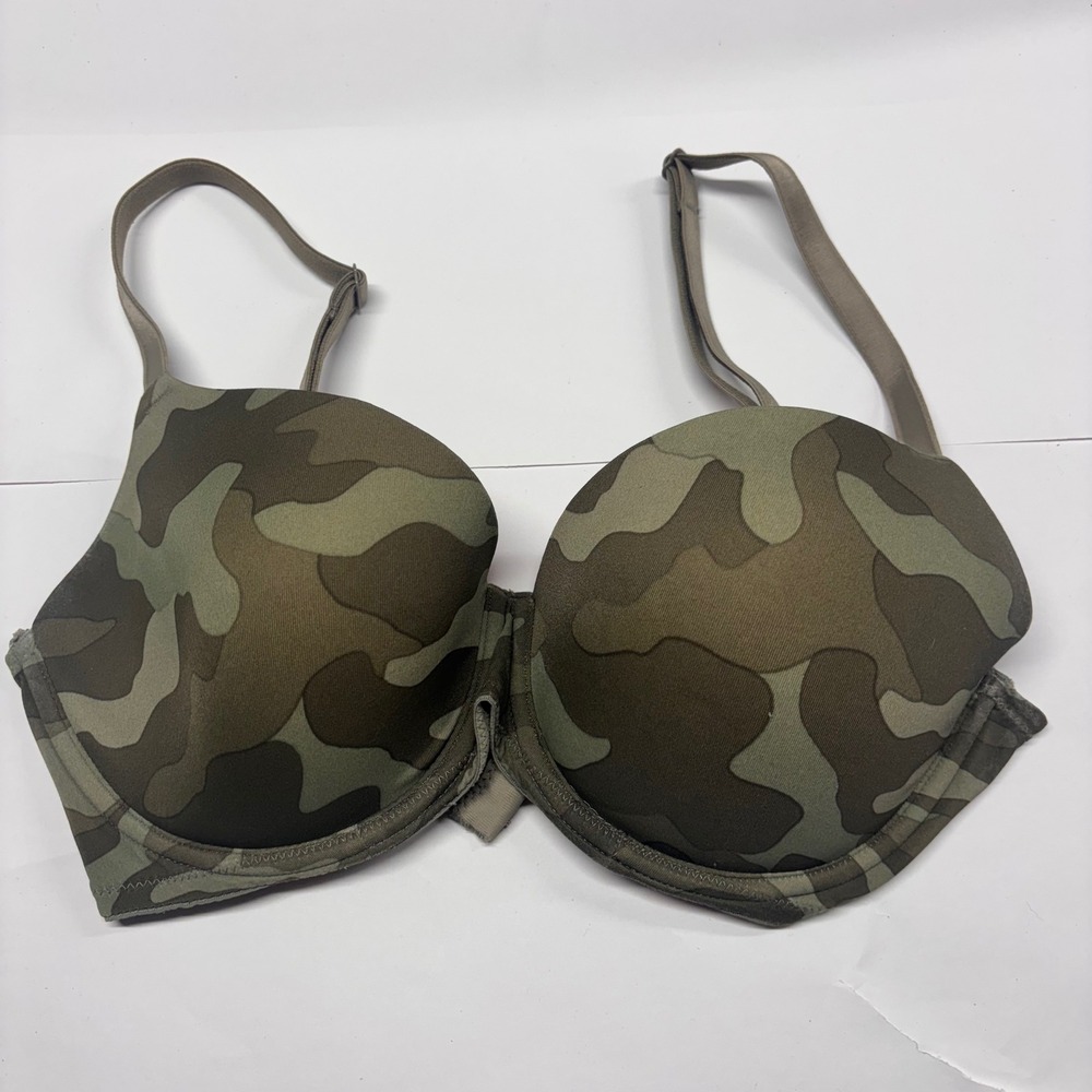 Victorias Secret PINK Wear Everywhere Lightly Lined Camo Bra 36C Green Olive